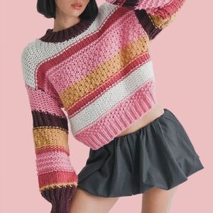 Mock Neck Colorful Striped Knit Sweater